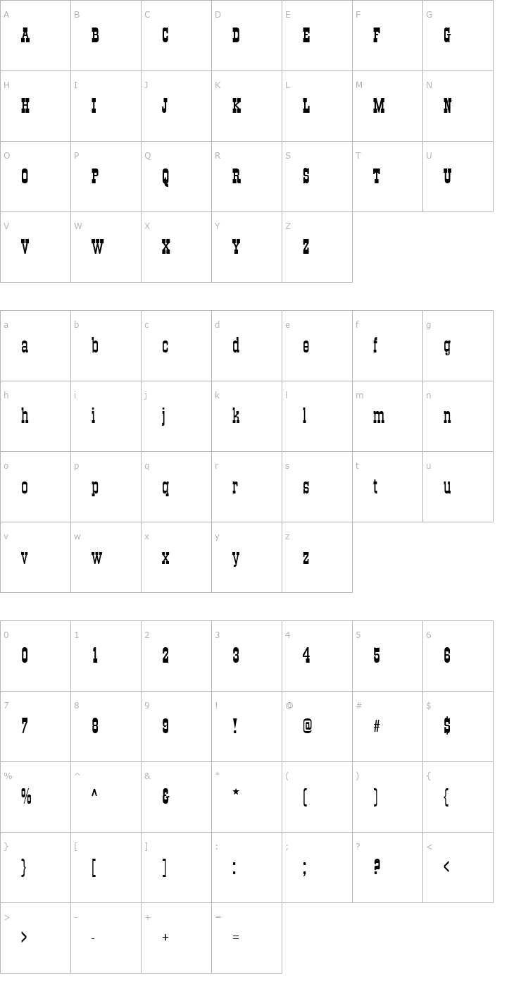 Character Map QTOKCorral Regular Font