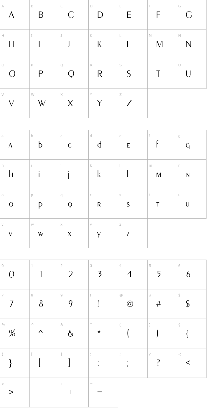 Character Map QTPeignoir-Lite Regular Font