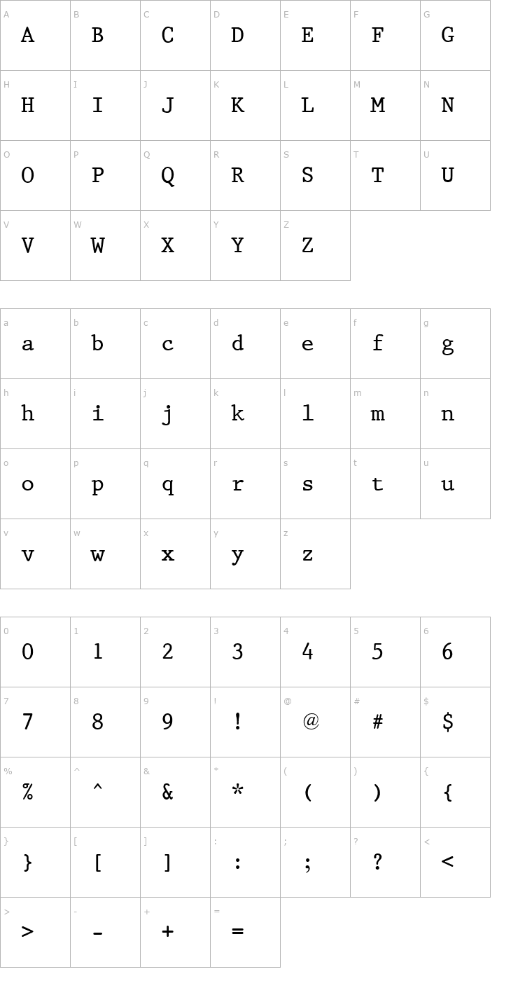 Character Map QTPristine Regular Font