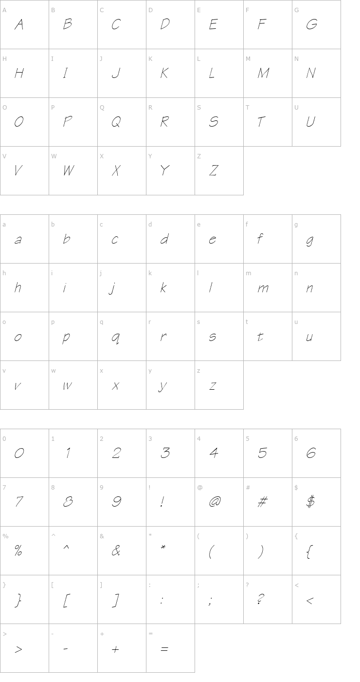 Character Map QTTechtone Italic Font