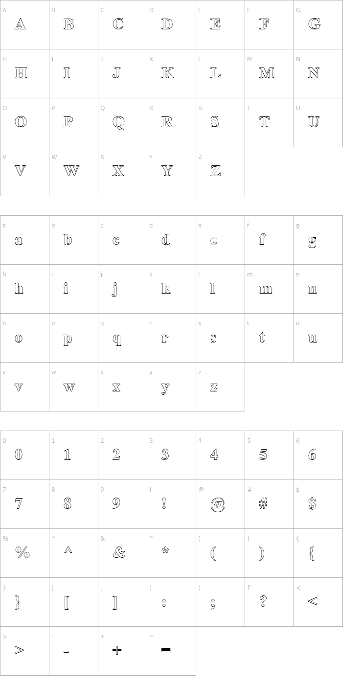Character Map QTTimeOutline Regular Font