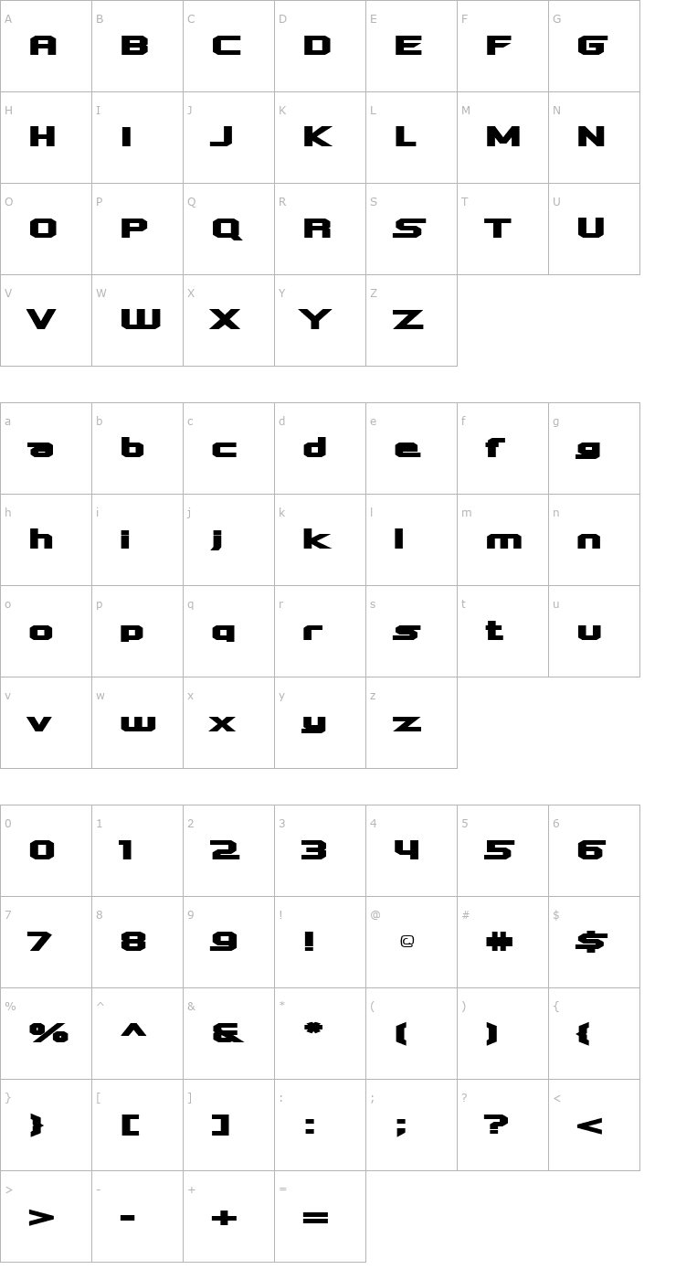 Character Map Quadrangle Font