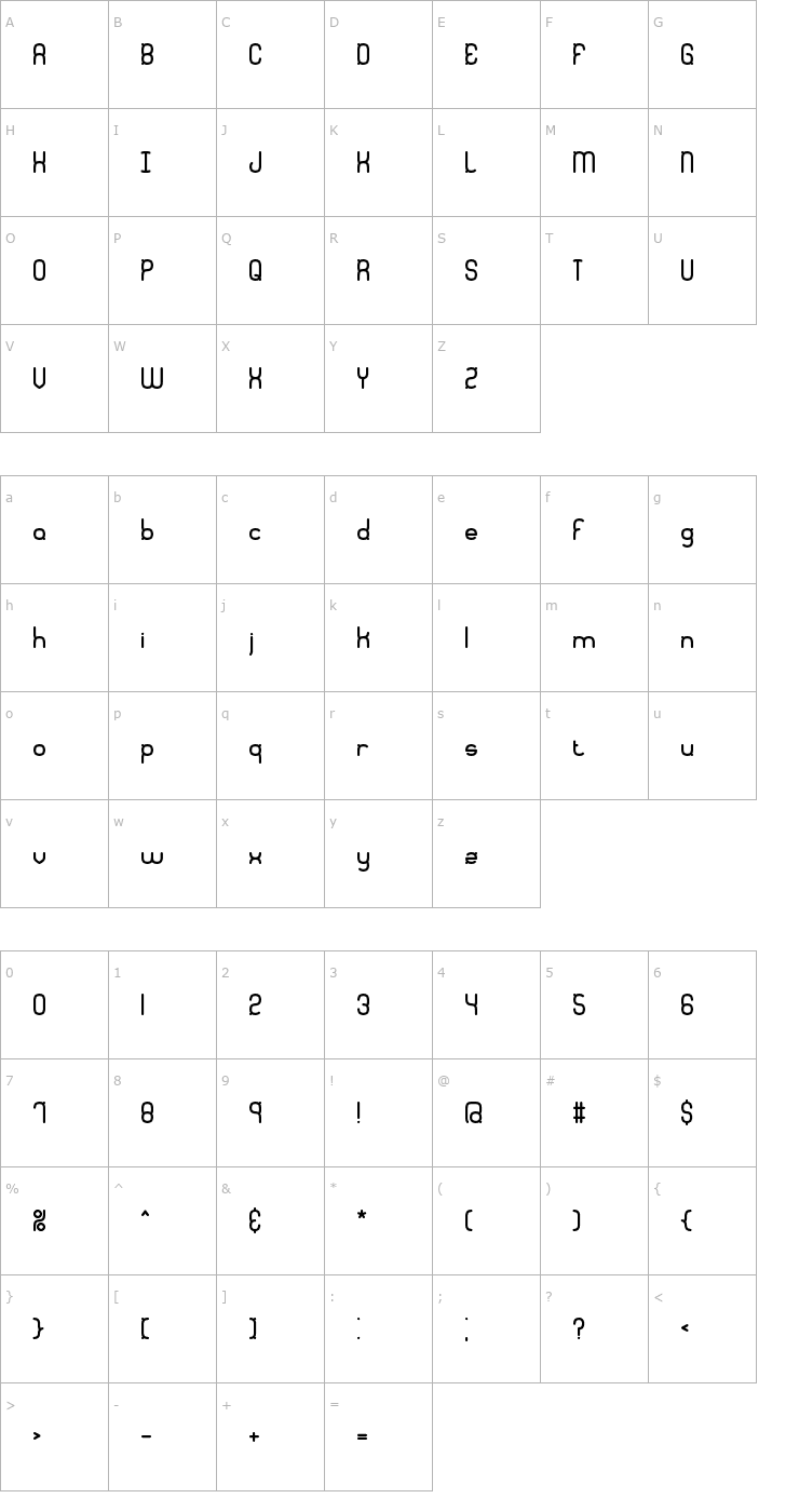 Character Map Quadratic BRK Font