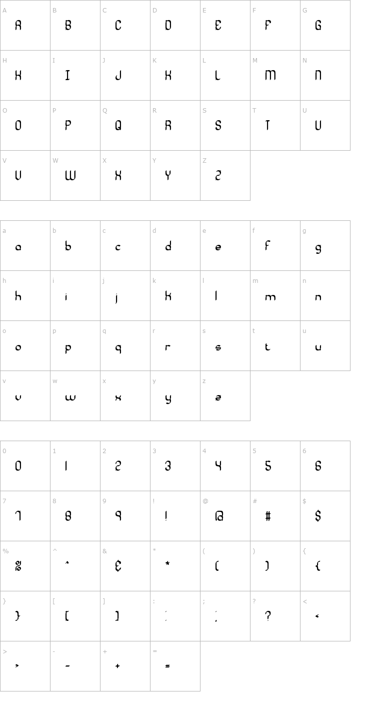 Character Map Quadratic Cal BRK Font