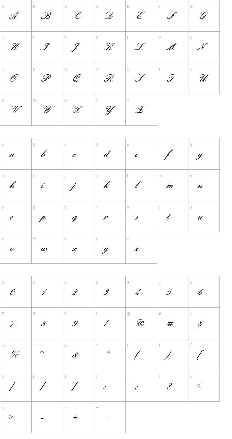 Character Map QuadrilleScriptBlackSSK Font