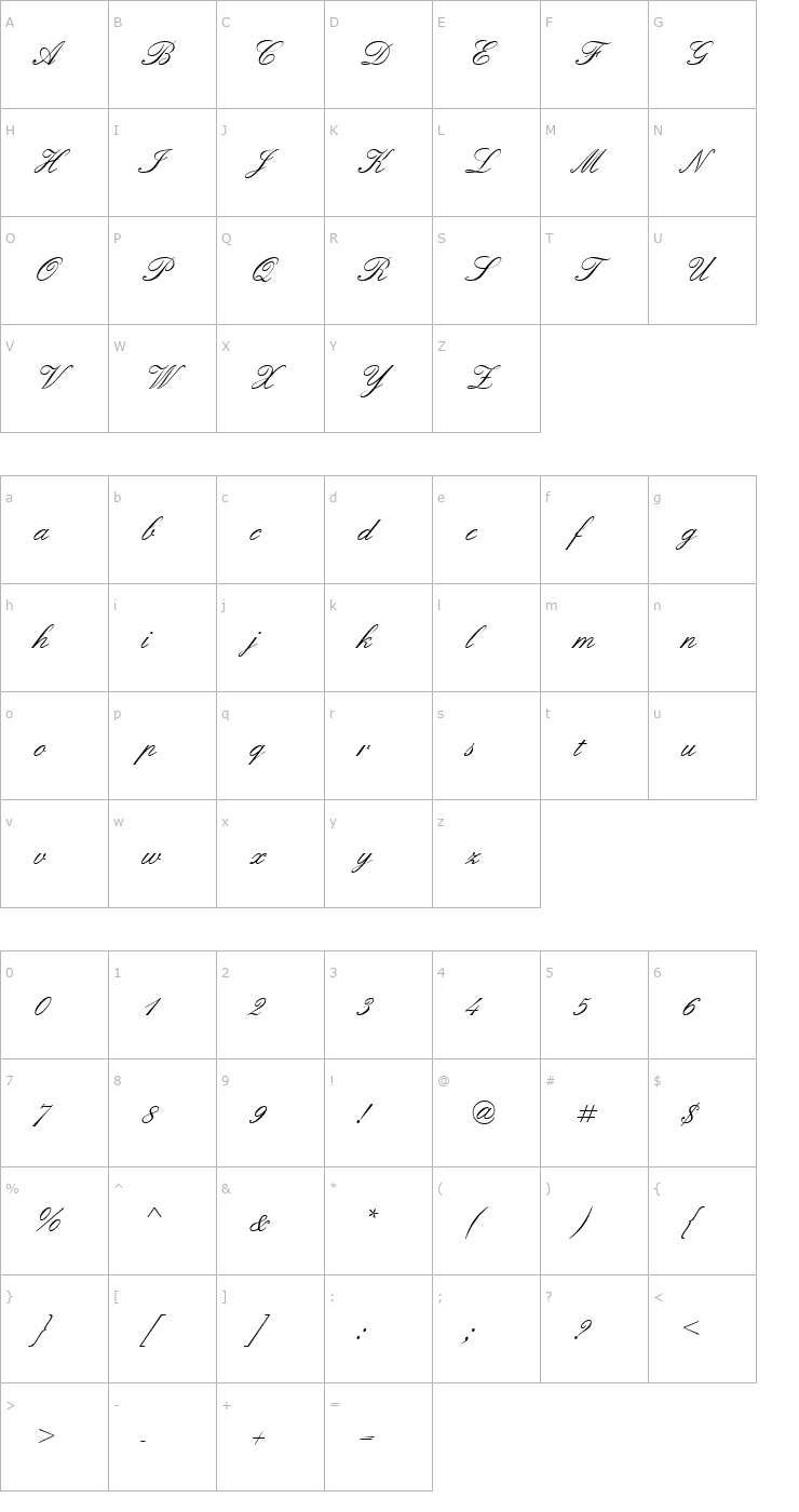 Character Map QuadrilleScriptSSK Font