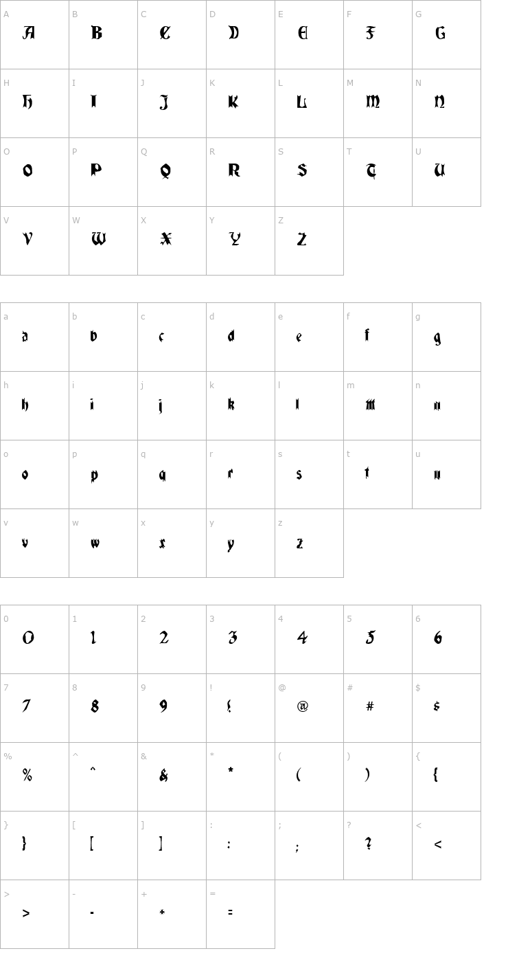 Character Map QuaelGothicCondensed Font