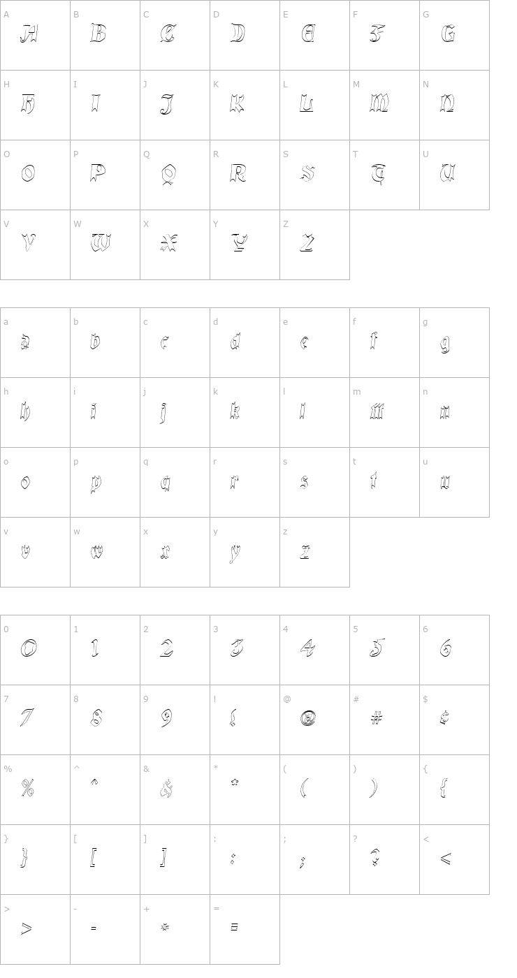 Character Map QuaelGothicHollow Font