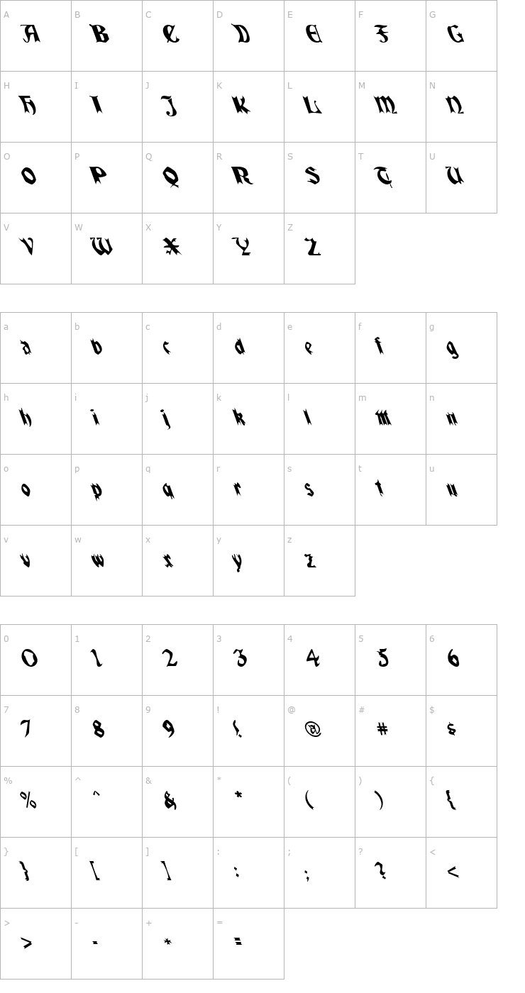 Character Map QuaelGothicLefty Font