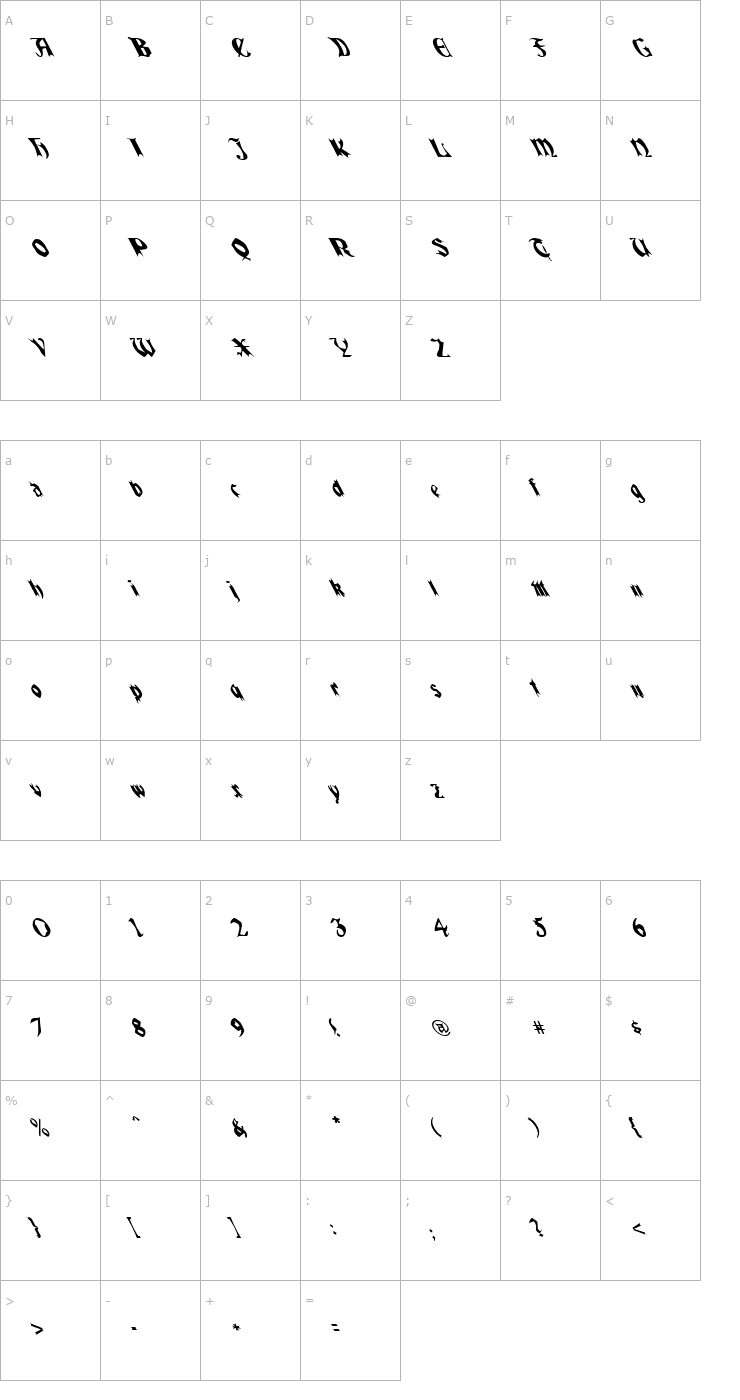 Character Map QuaelGothicLeftyCondensed Font