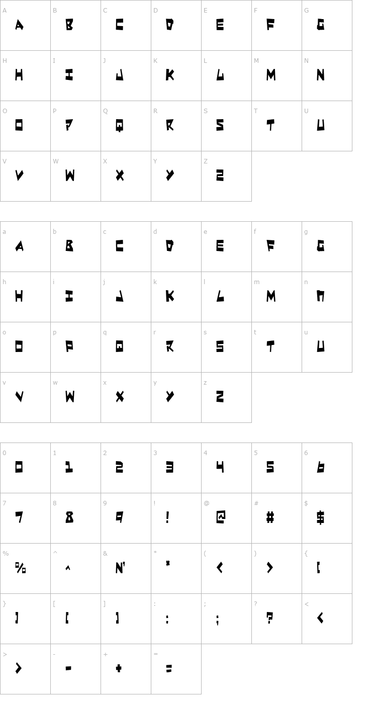Character Map Quake & Shake Condensed Font