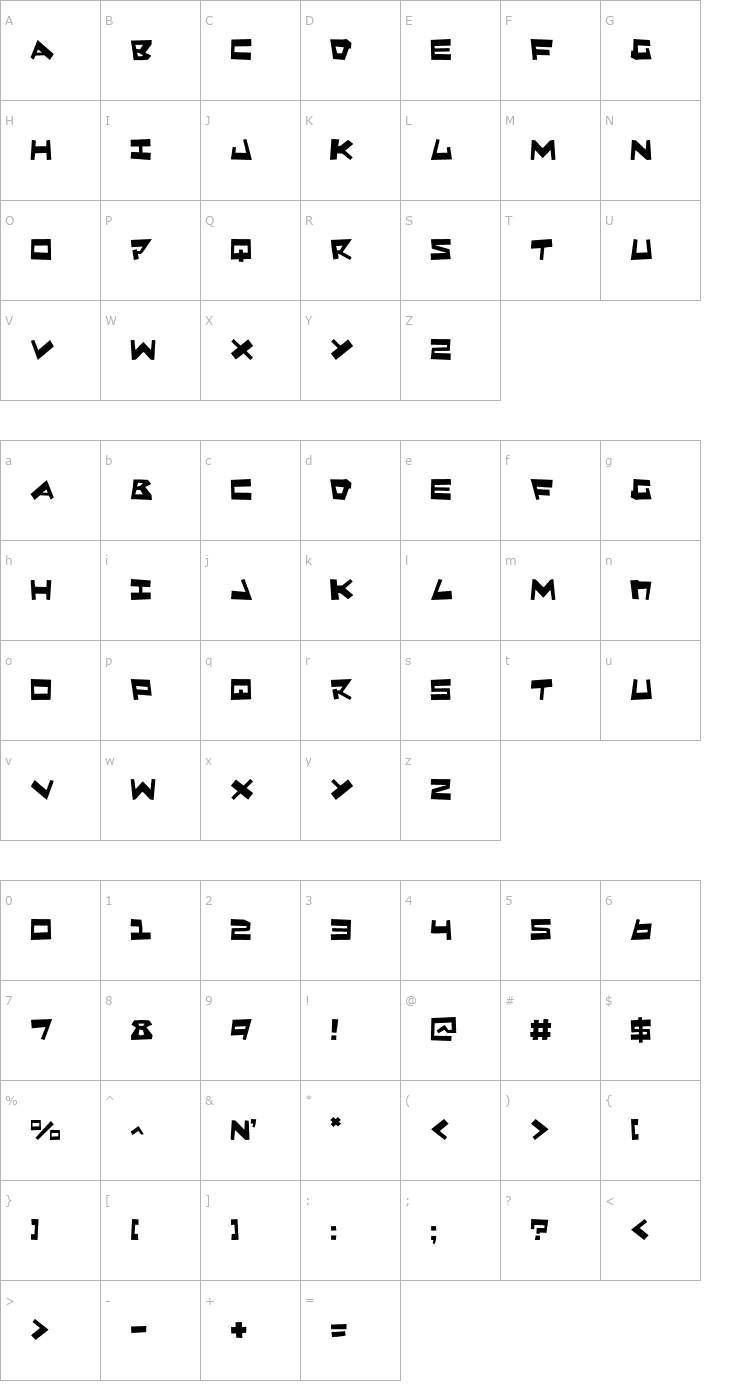 Character Map Quake & Shake Font