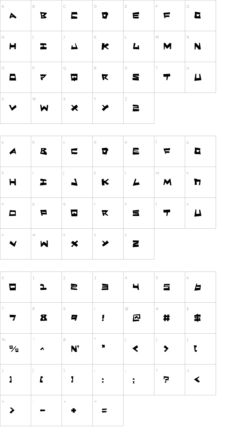 Character Map Quake & Shake Max Font