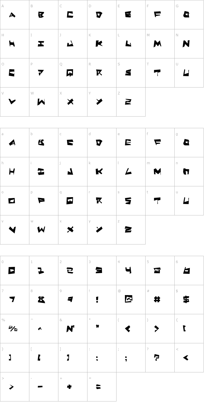 Character Map Quake & Shake SuperMax Font