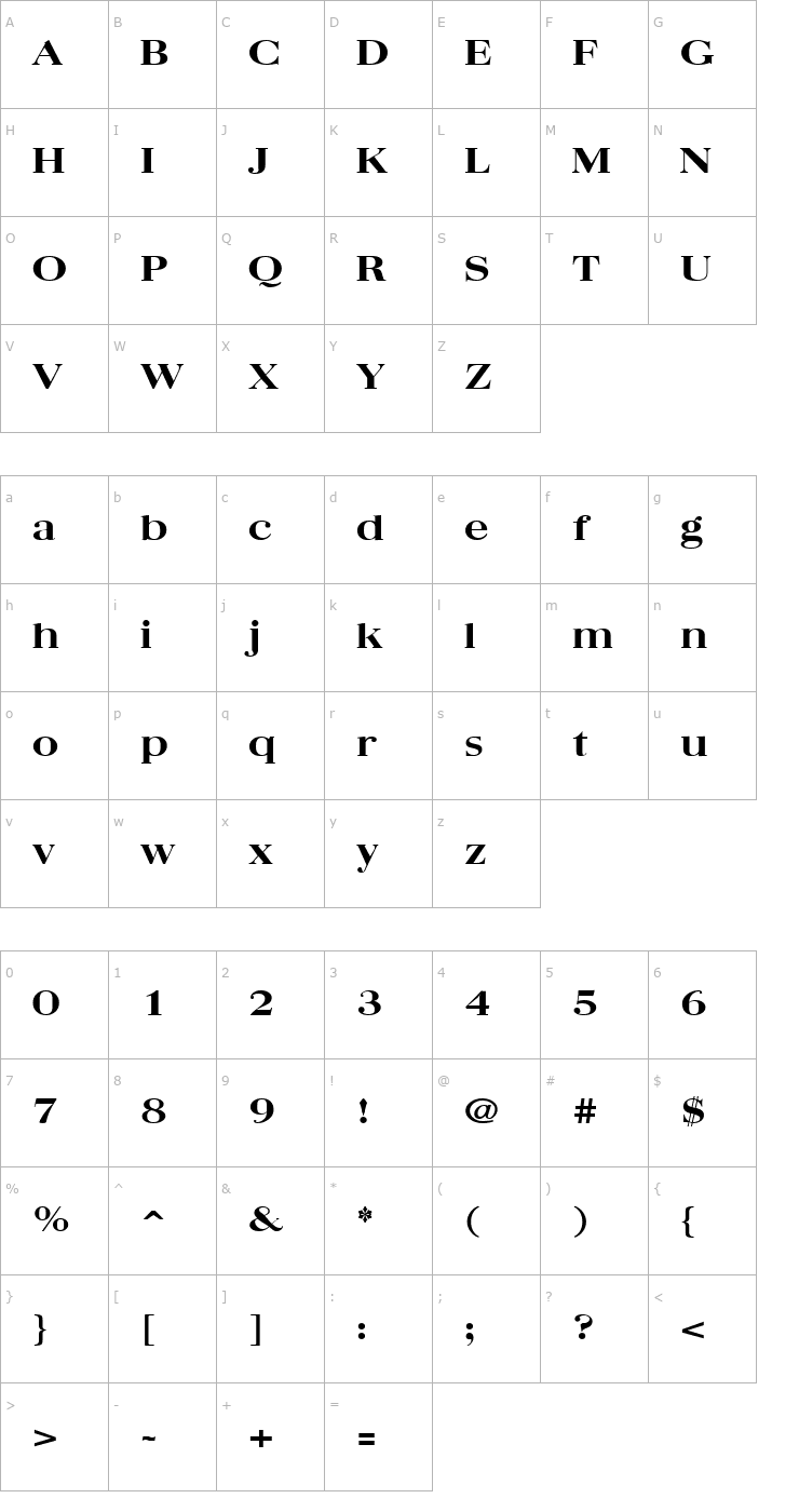 Character Map Quantas Broad Extrabold Regular Font