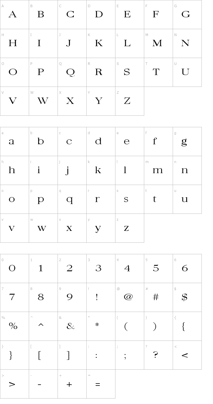 Character Map Quantas Broad Light Regular Font