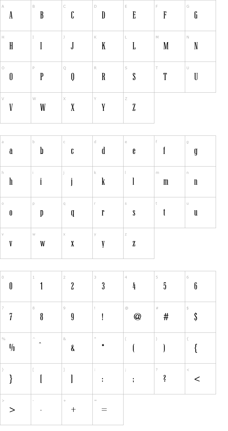 Character Map QuantityCond-Regular Font