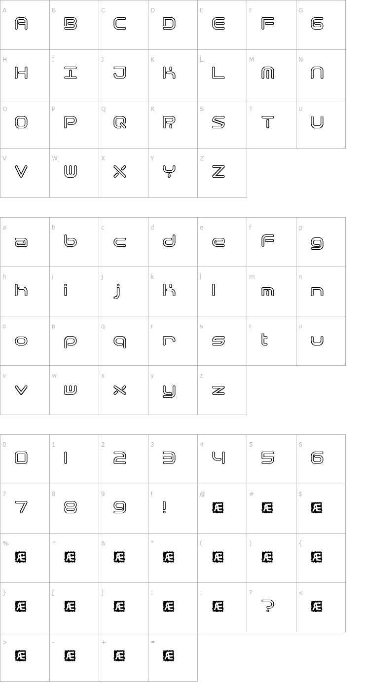 Character Map Quantum Round Hollow (BRK) Font