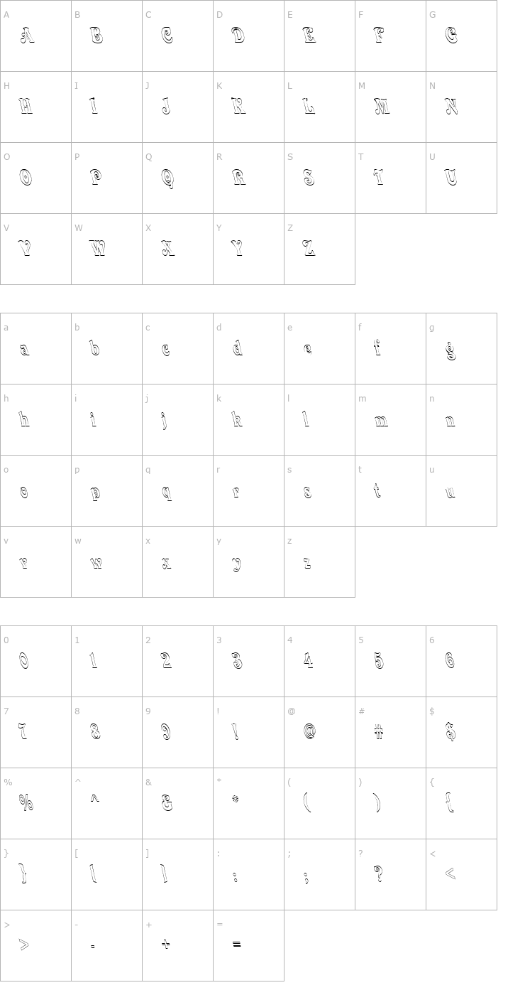 Character Map Quardi Bold Italic Font