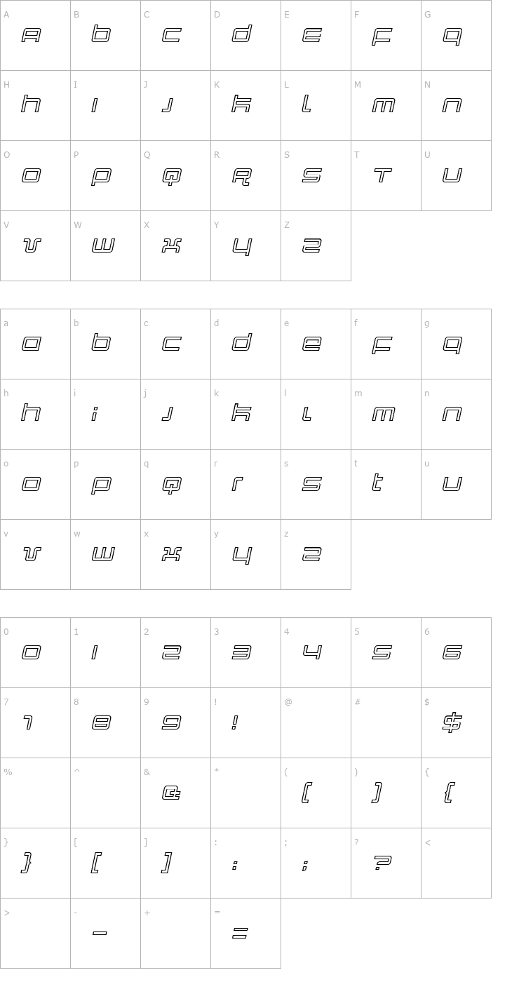 Character Map Quark Outline Italic Font