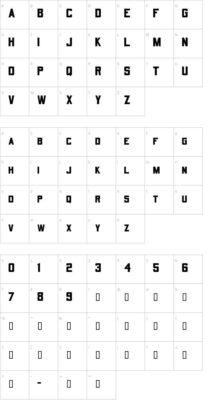 Character Map Quarterback Font