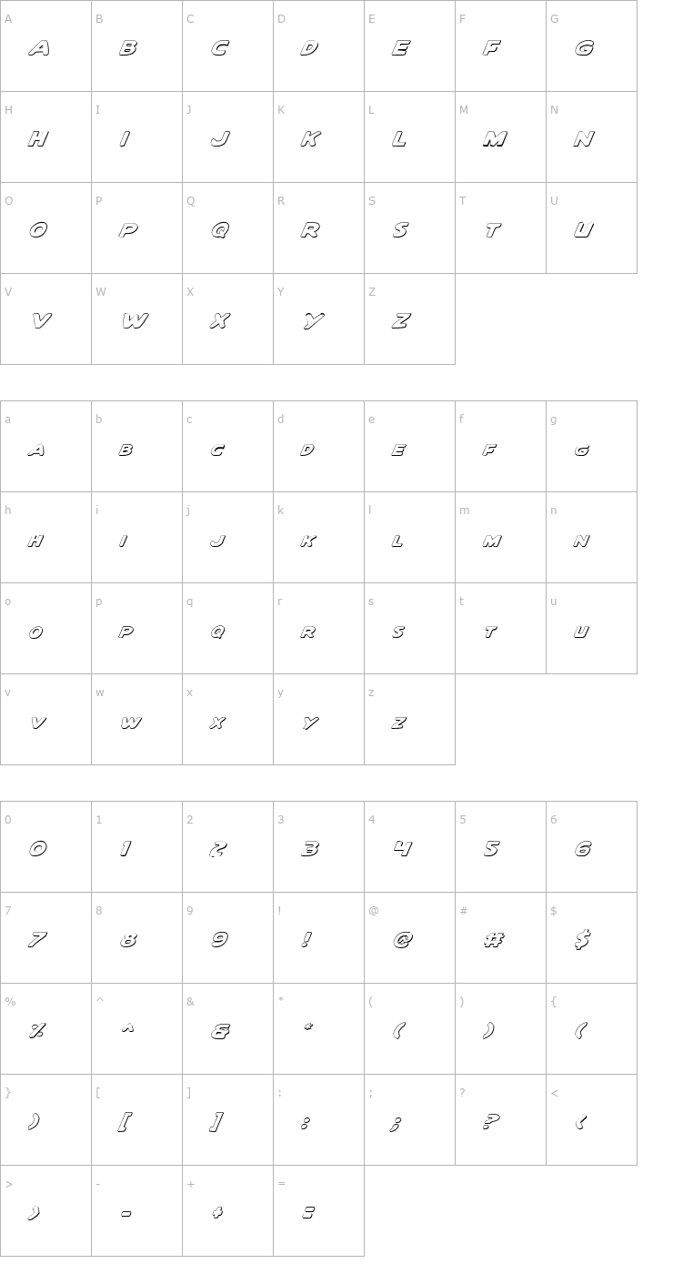 Character Map Quartermain Outline Italic Font