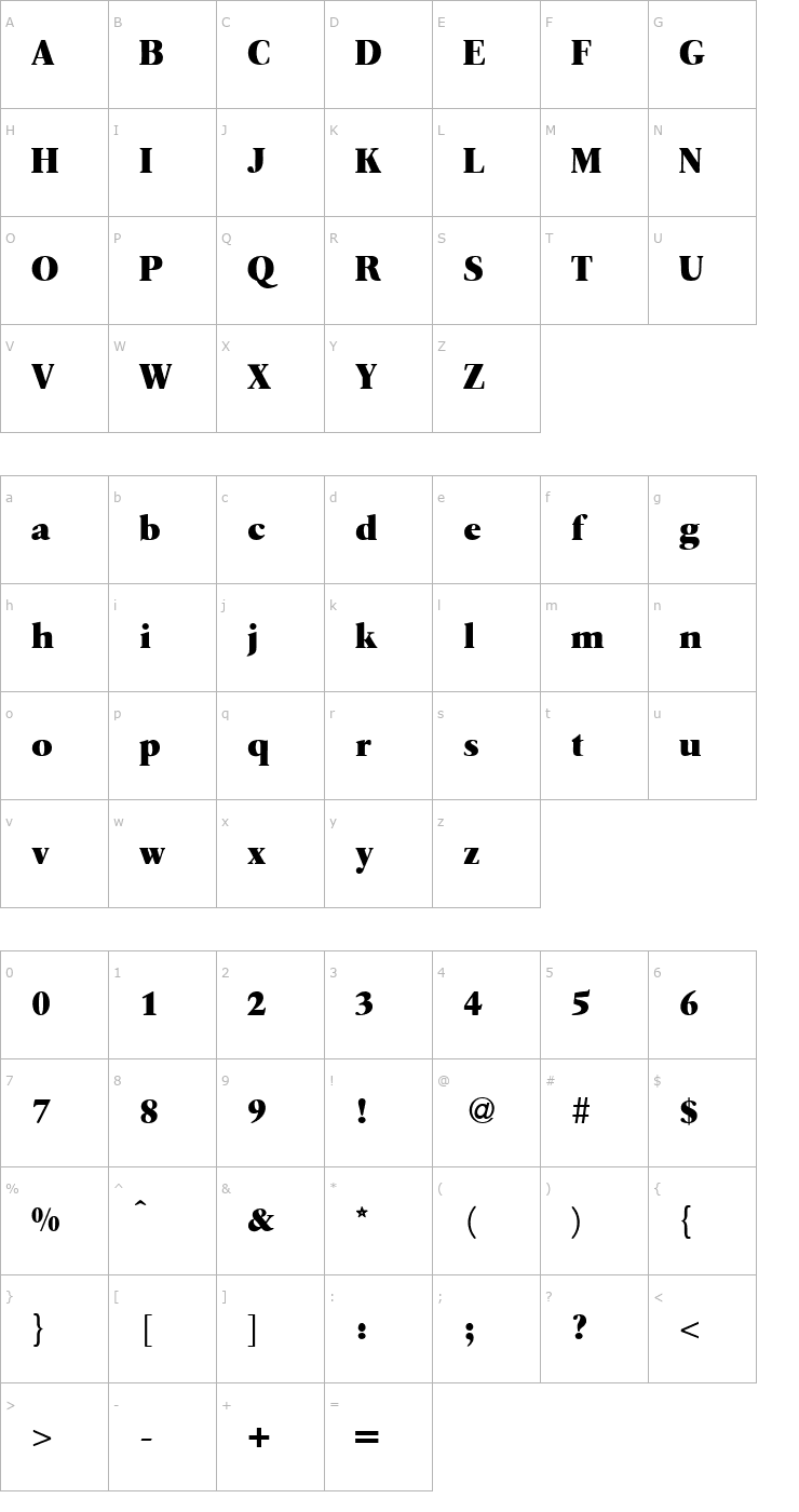 Character Map QuartoExtrabold-Regular Font
