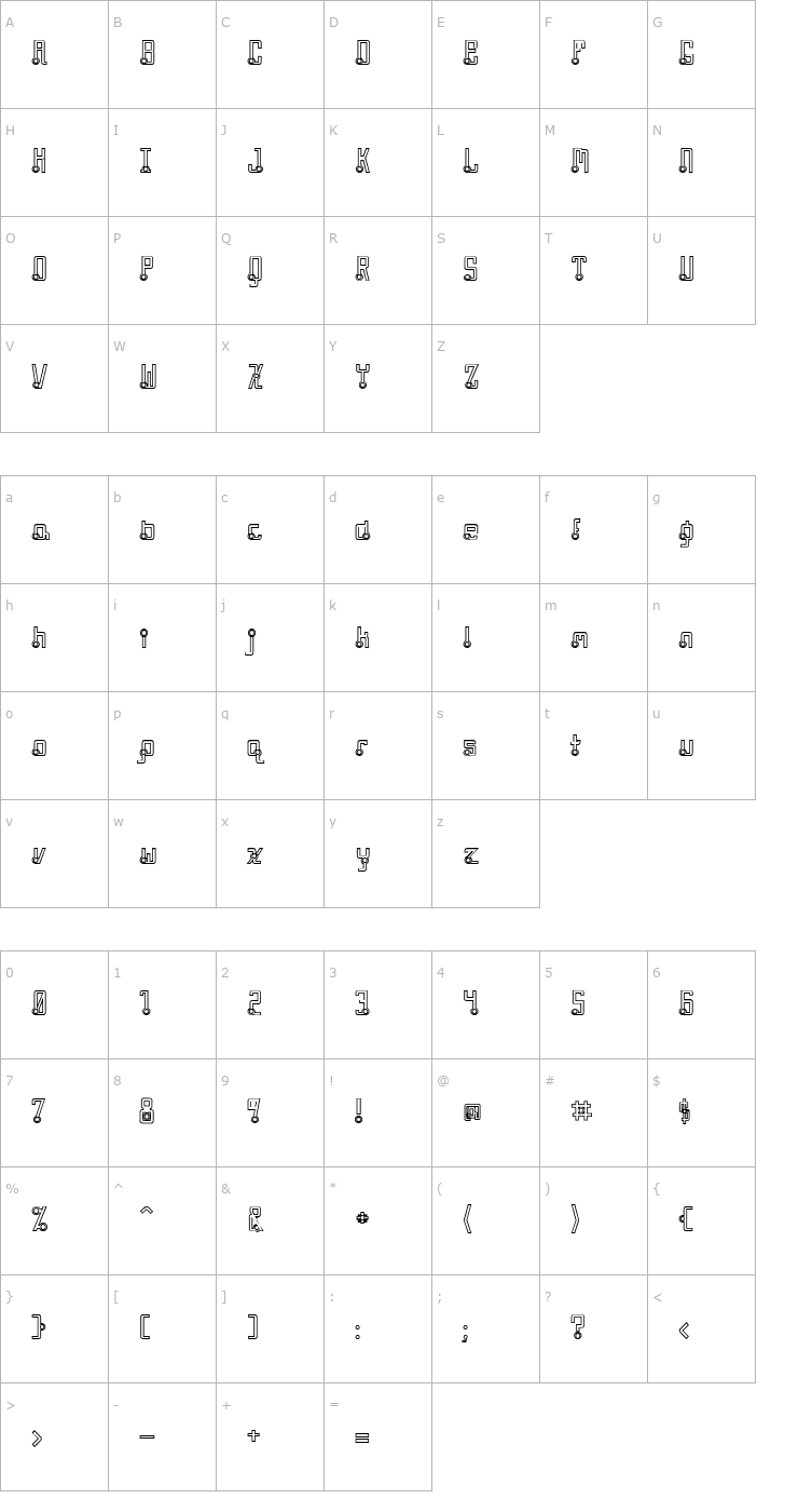 Character Map Quasidipitous Hollow Font