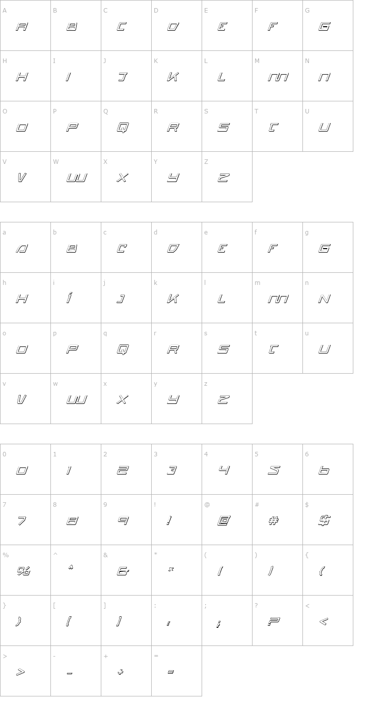 Character Map Quasitron 3D Italic Font