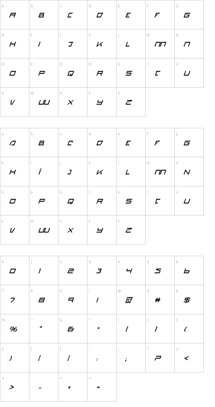 Character Map Quasitron Bold Italic Font