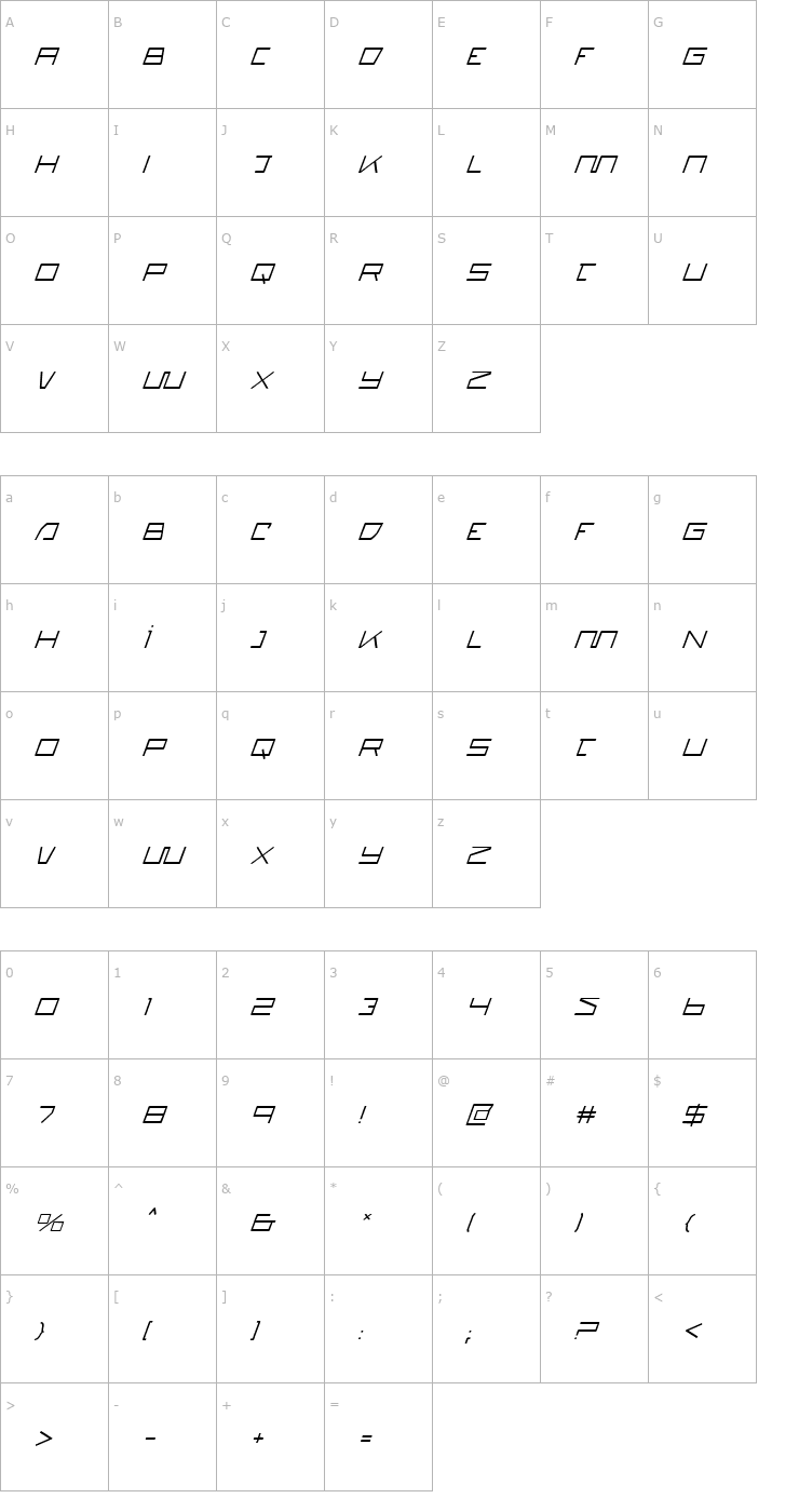 Character Map Quasitron Italic Font