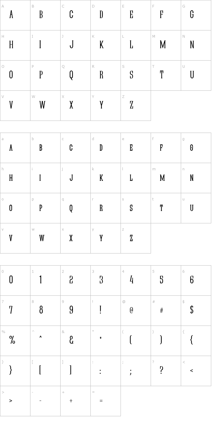 Character Map Quastic Kaps Narrow Font