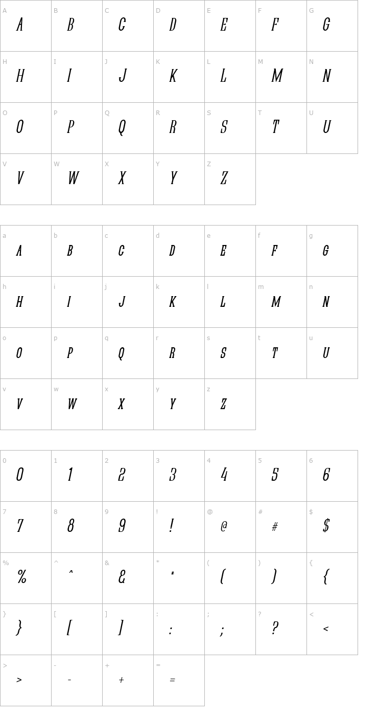 Character Map Quastic Kaps Narrow Italic Font