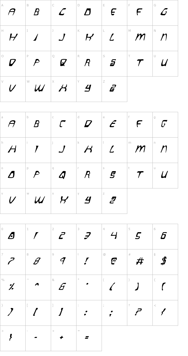 Character Map Quatl Italic Font