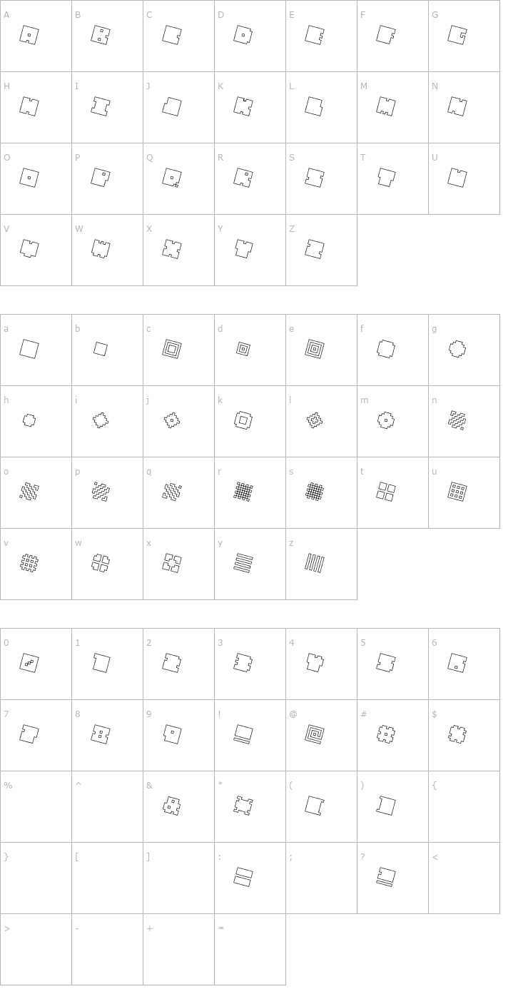 Character Map QUBE HOLLOW ITALIC Font