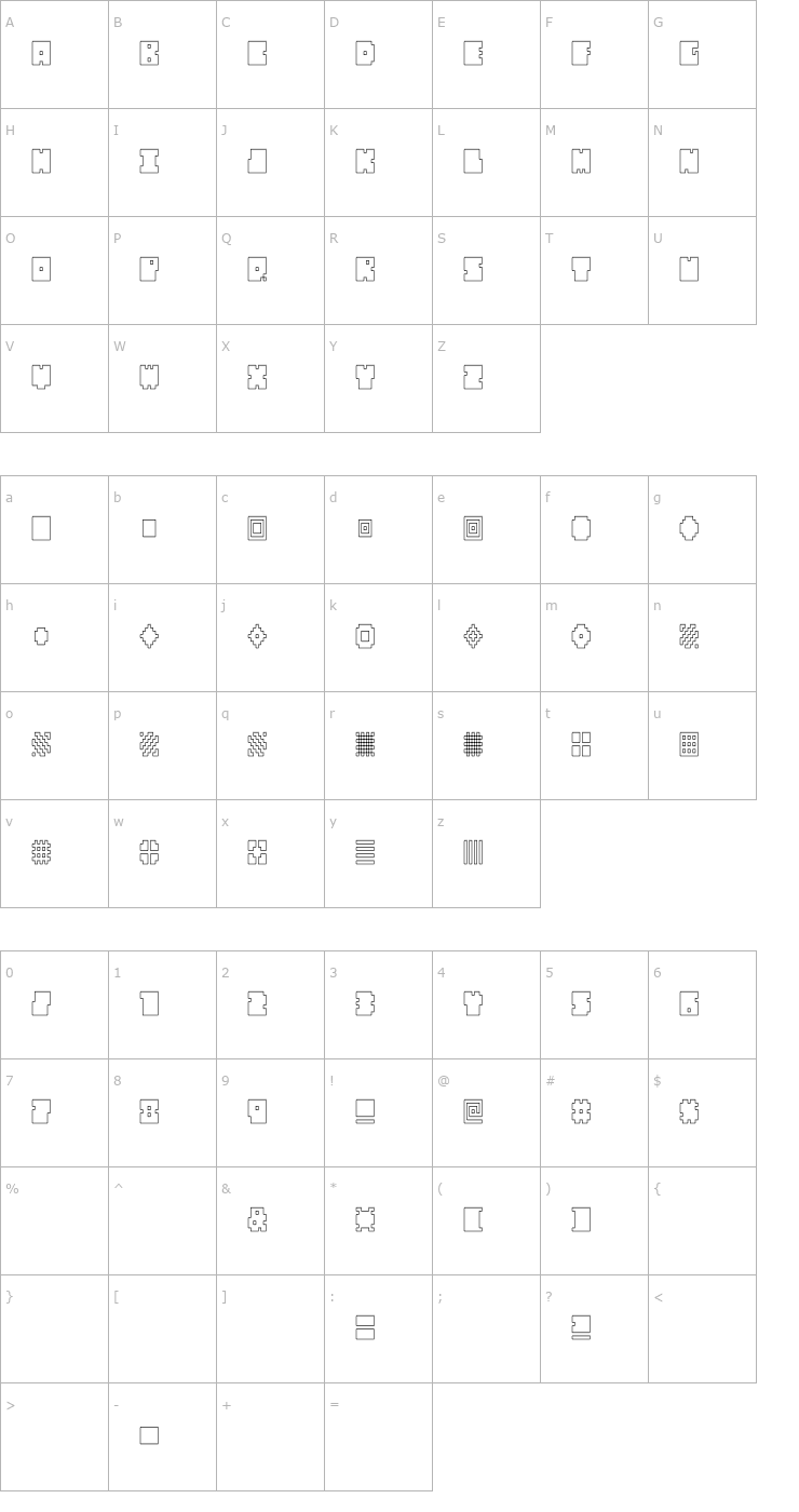 Character Map QUBE HOLLOW THIN Font