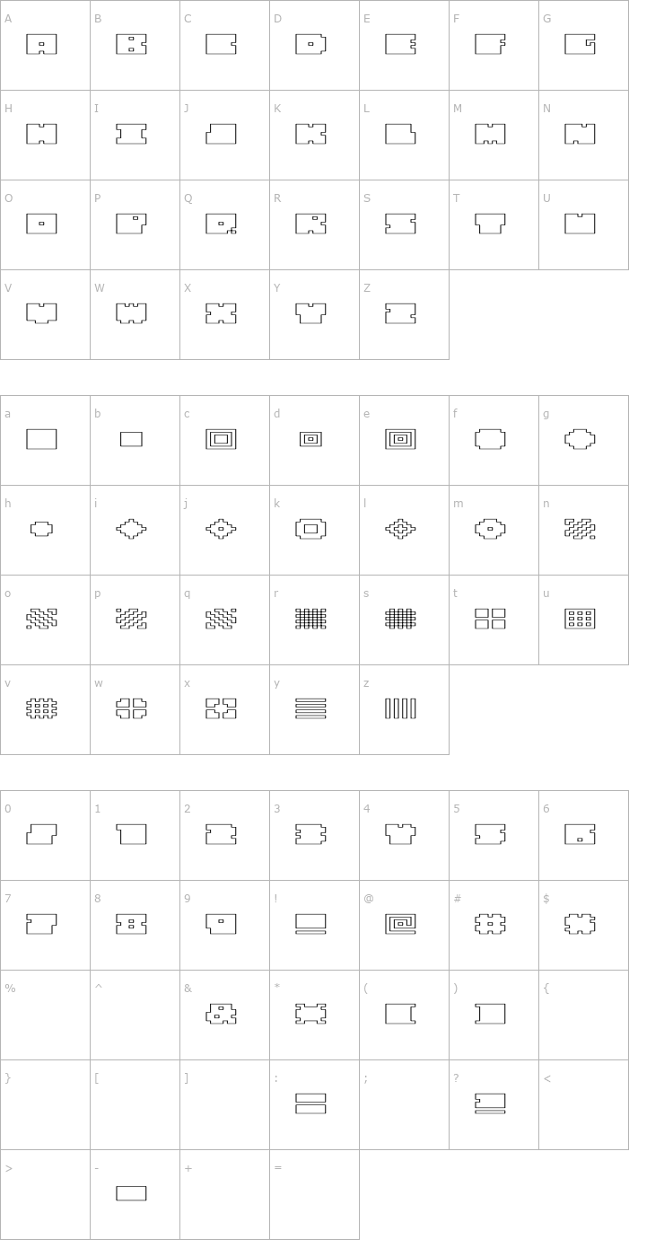 Character Map QUBE HOLLOW WIDE Font