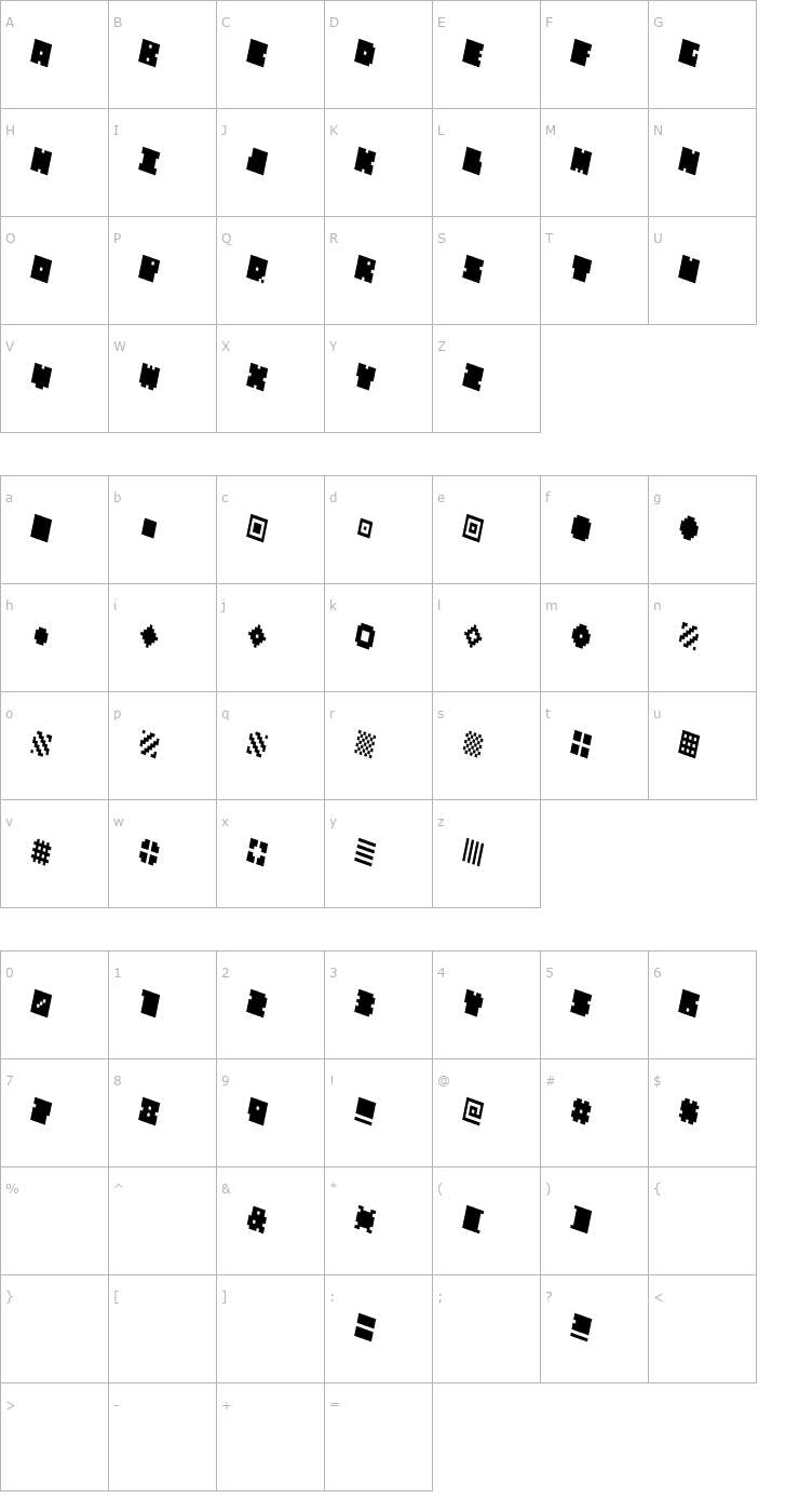 Character Map QUBE THIN ITALIC Font