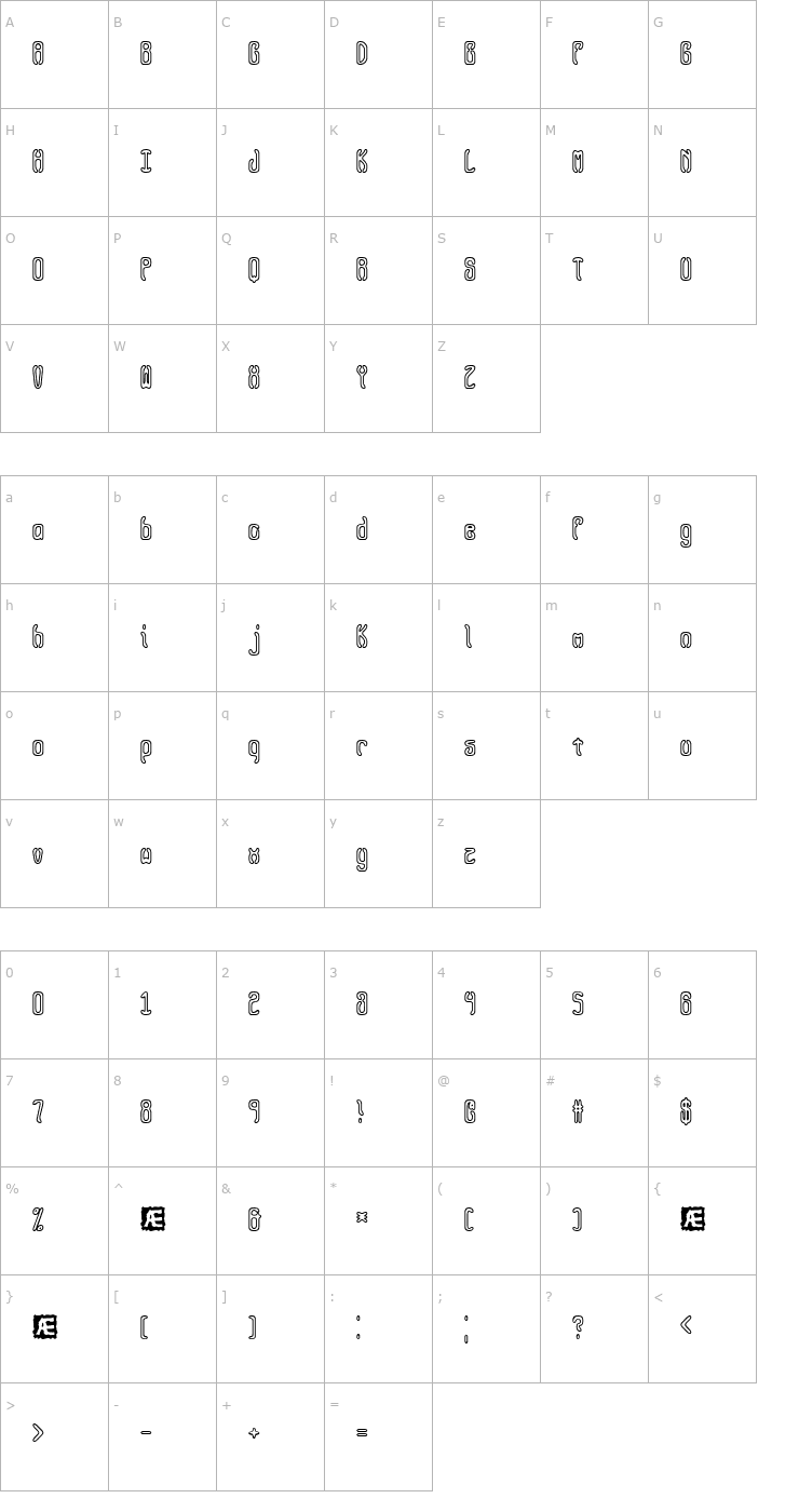 Character Map Queasy Outline BRK Font