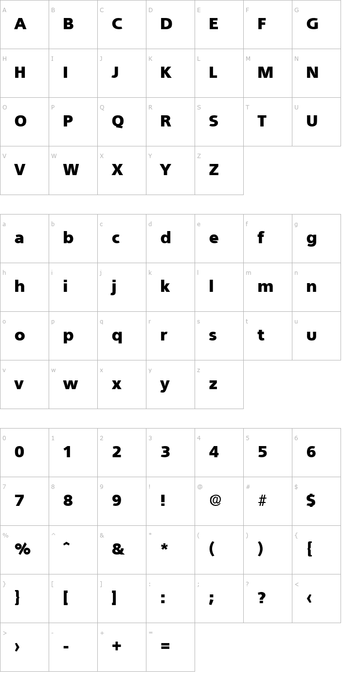 Character Map Quebec-Heavy Font