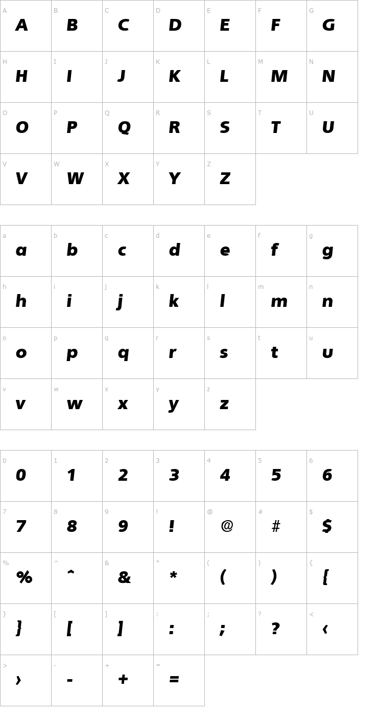 Character Map Quebec-HeavyIta Font