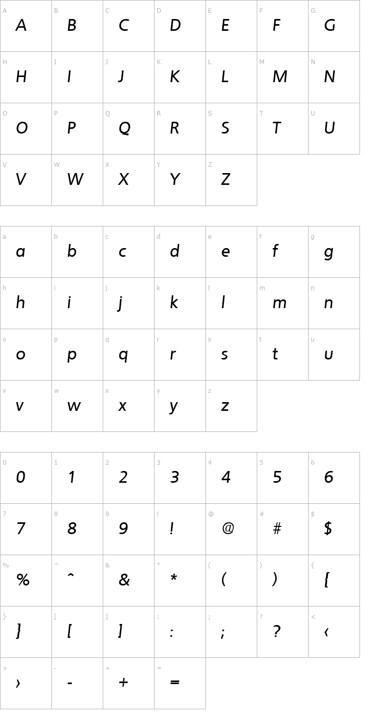 Character Map Quebec-MediumIta Font