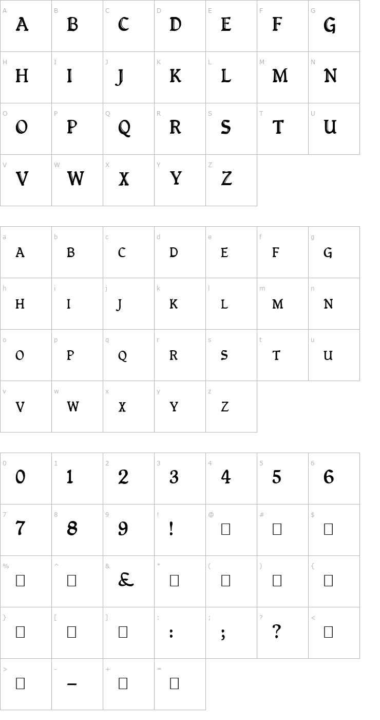 Character Map QueenEmpressCapitals Font