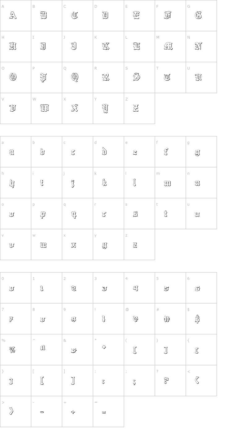 Character Map Quest Knight 3D Font