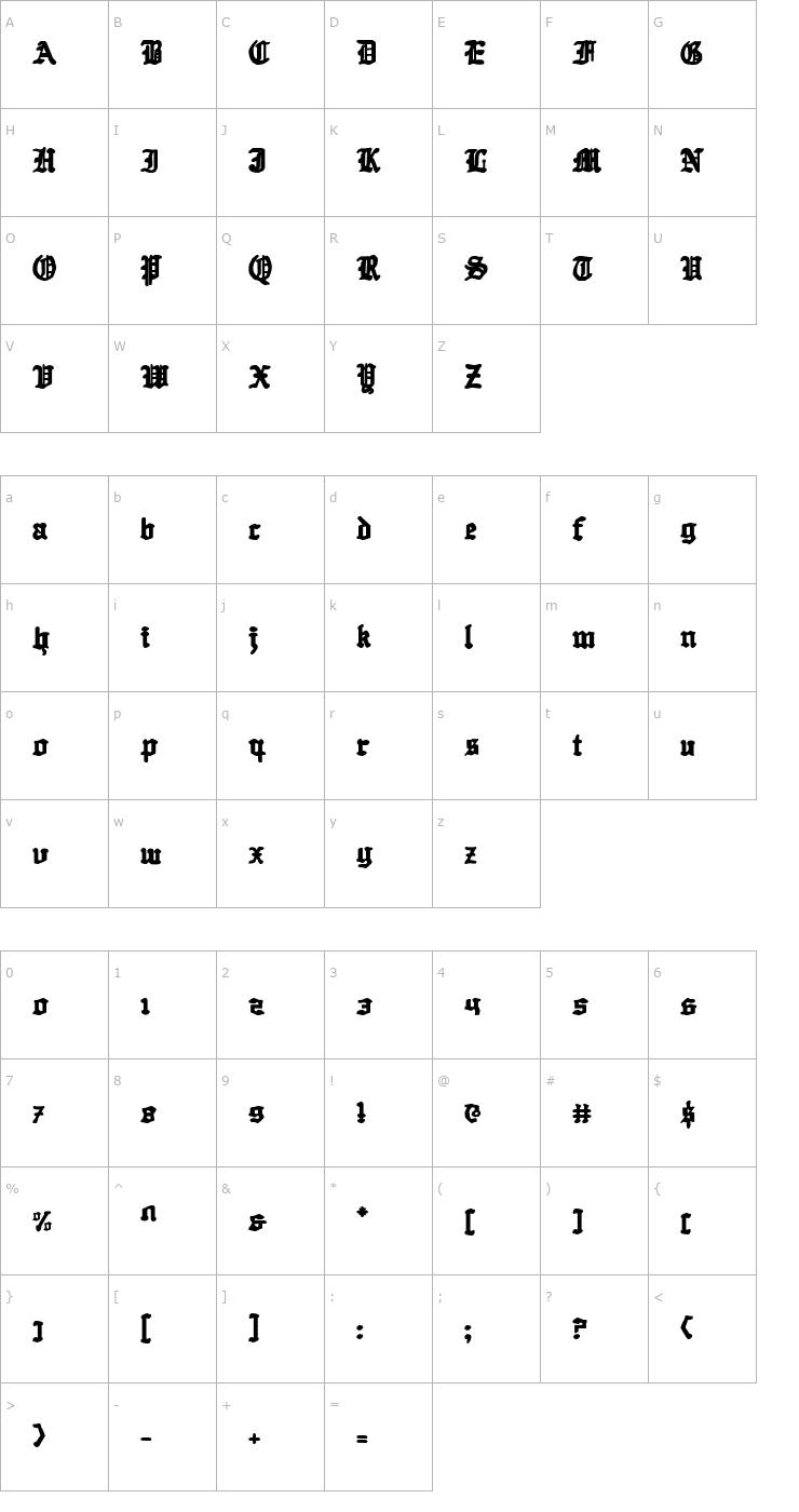 Character Map Quest Knight Font