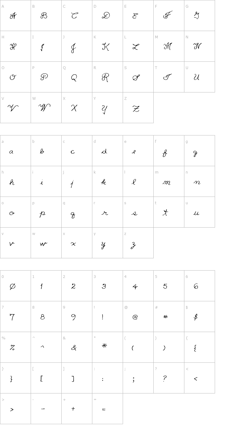 Character Map QuestsHand Regular Font