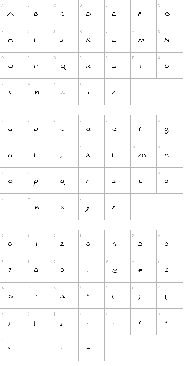 Character Map Quibel Bold Italic Font