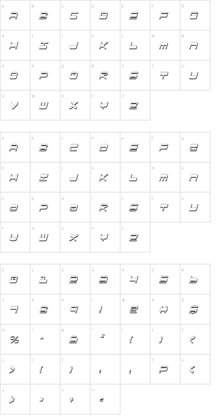 Character Map QuickGear Shadow Condensed Italic Font