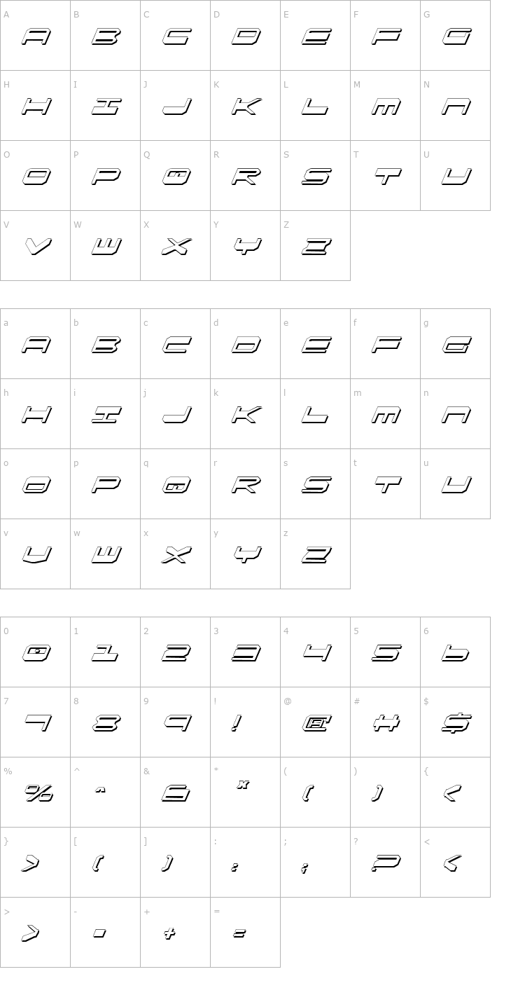 Character Map QuickGear Shadow Italic Font