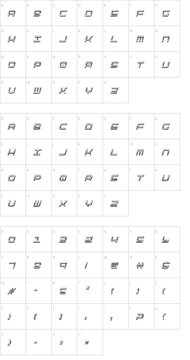 Character Map QuickQuick Shadow Condensed Italic Font